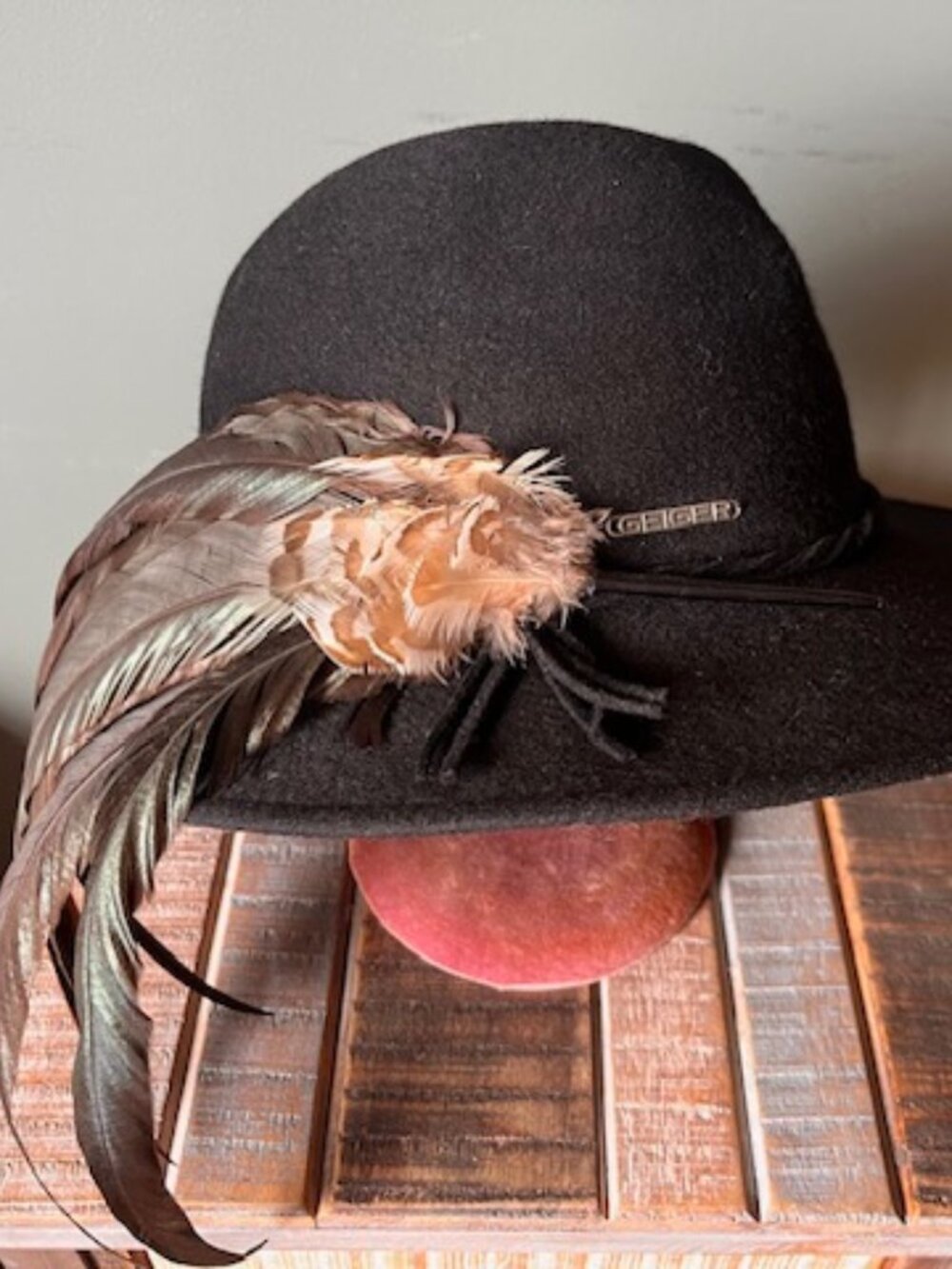 Vintage Geiger Austria Black Felted Wide Brim Hat Fedora Unstructured | Feathers